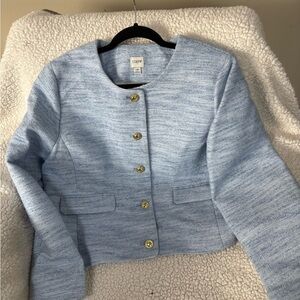 J. Crew Women's Light Blue Blazer with Gold Buttons